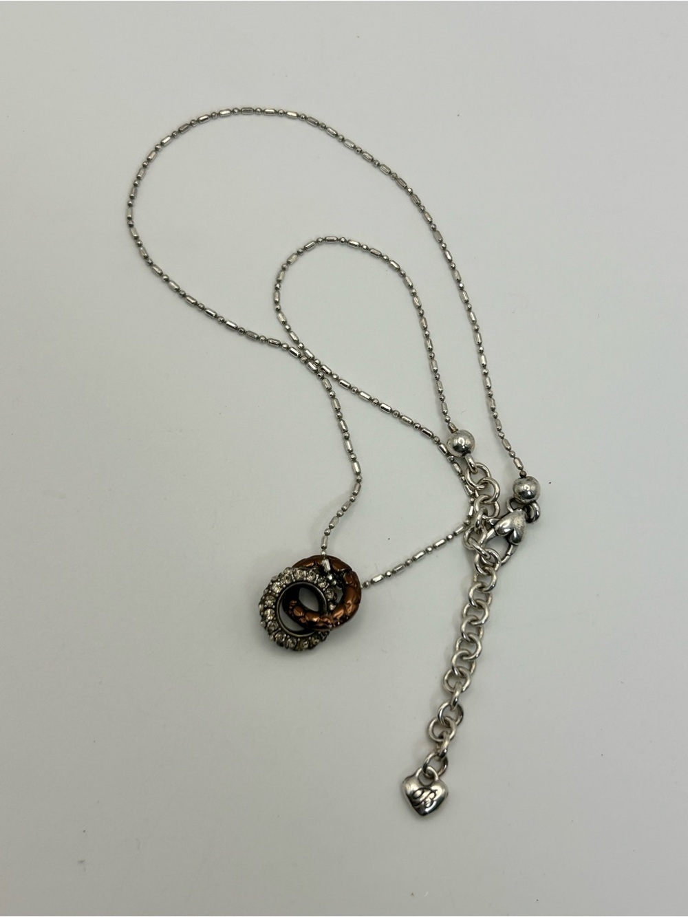 Brighton Pebble Pave Necklace 18" Bronze & Clear Crystal Rings Pendant - Picture 6 of 11